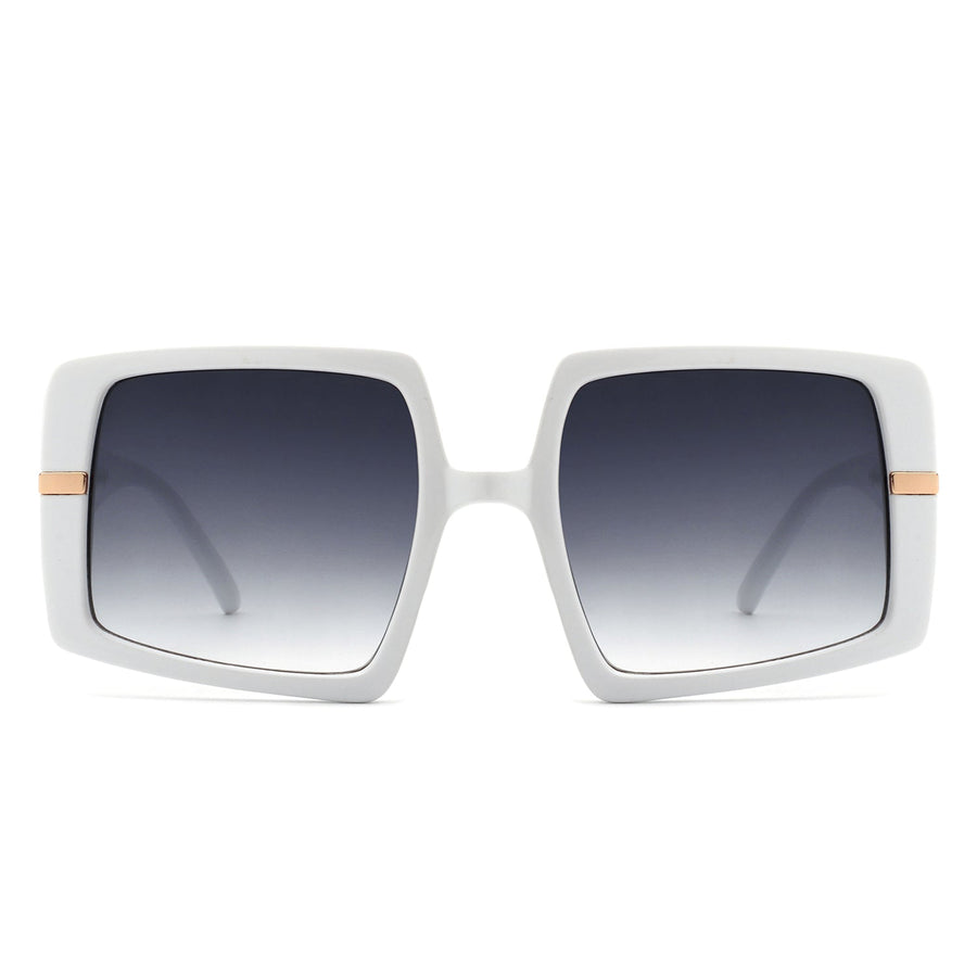 Jasmoria - Oversize Square Geometric Irregular Flat Top Women Sunglasses