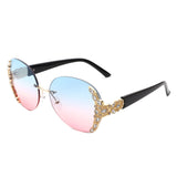 Jadeisle - Oval Rimless Rhinestone Round Oversized Sunglasses- 5 Colors