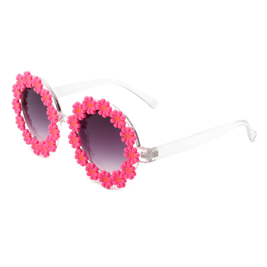Ysabelia - Round Daisy Flower Shape Circle Sunglasses- 7 Colors
