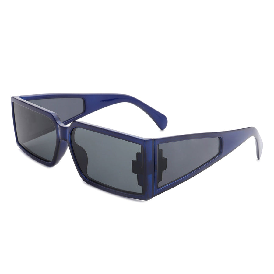 Daylumin - Retro Rectangle Chunky Square Wrap Around Sunglasses