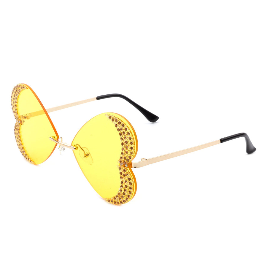 Quixotia - Rimless Butterfly Heart Shaped Tinted Sunglasses
