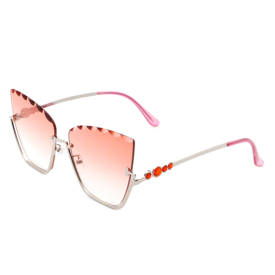 Starfire Half Frame Square Irregular Tinted Cat-Eye Fashion Sunglasses- 6 Colors