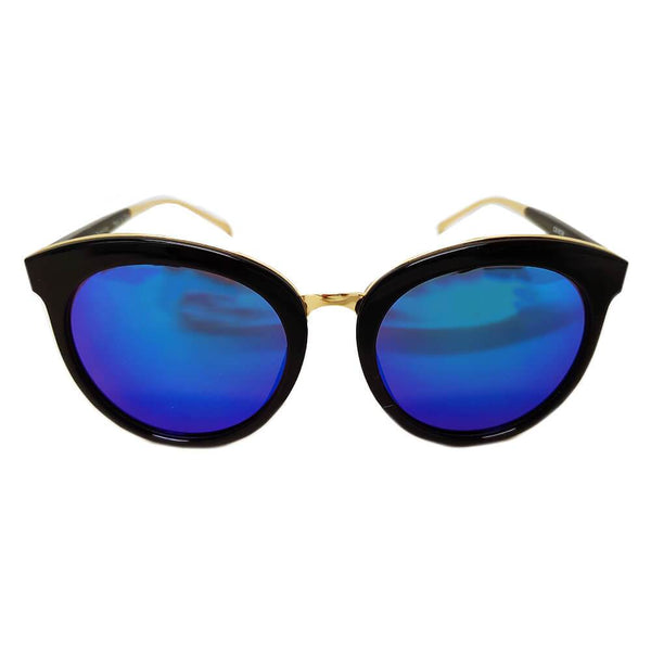 NORTH | Women's Oversized Round Mirrored Lens Horned Rim Sunglasses