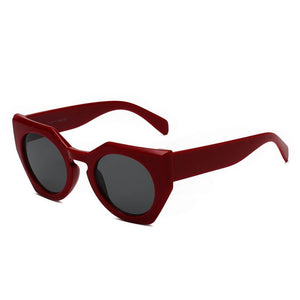 BERGEN | Geometric Round Cat-Eye Sunglasses- Maroon