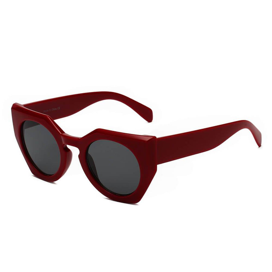 BERGEN | Geometric Round Cat-Eye Sunglasses- Maroon
