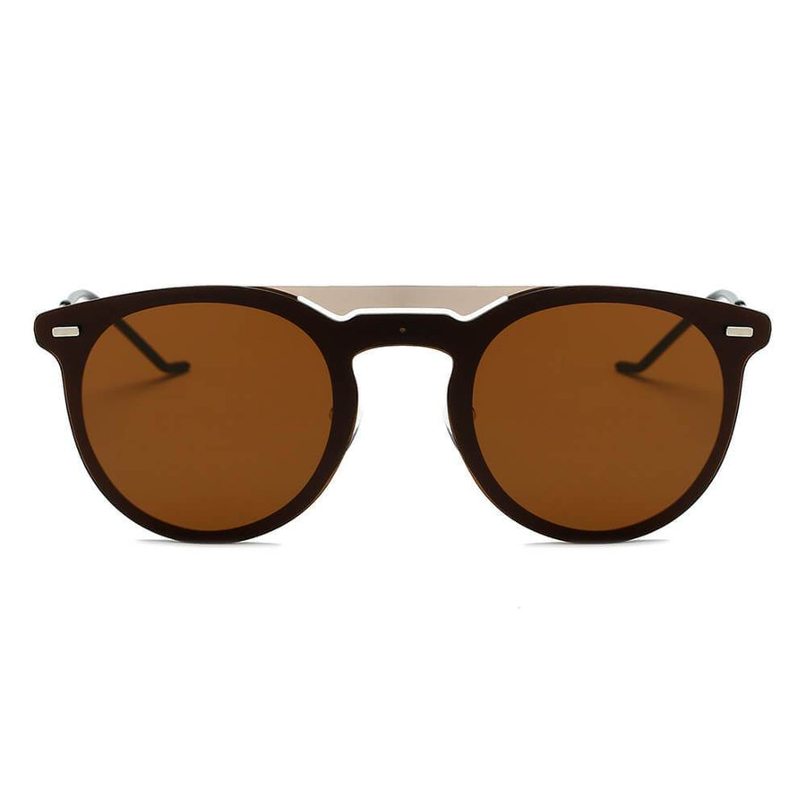 INDIO | Retro Mirrored Brow-Bar Design Circle Round Fashion Sunglasses