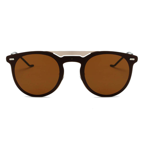 INDIO | Retro Mirrored Brow-Bar Design Circle Round Fashion Sunglasses