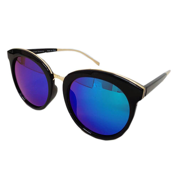 NORTH | Women's Oversized Round Mirrored Lens Horned Rim Sunglasses