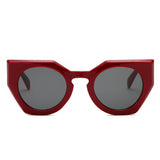 BERGEN | Geometric Round Cat-Eye Sunglasses- Maroon