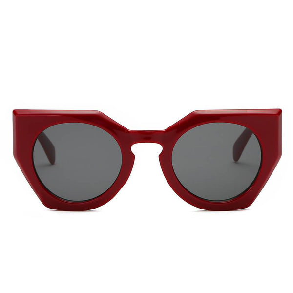 BERGEN | Geometric Round Cat-Eye Sunglasses- Maroon