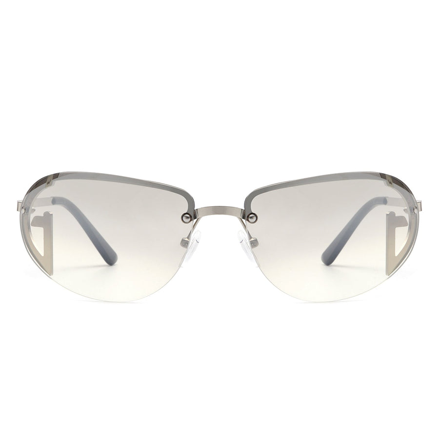 Oceandew - Retro Rimless Oval Tinted Round Sunglasses