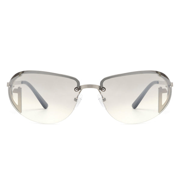 Oceandew - Retro Rimless Oval Tinted Round Sunglasses