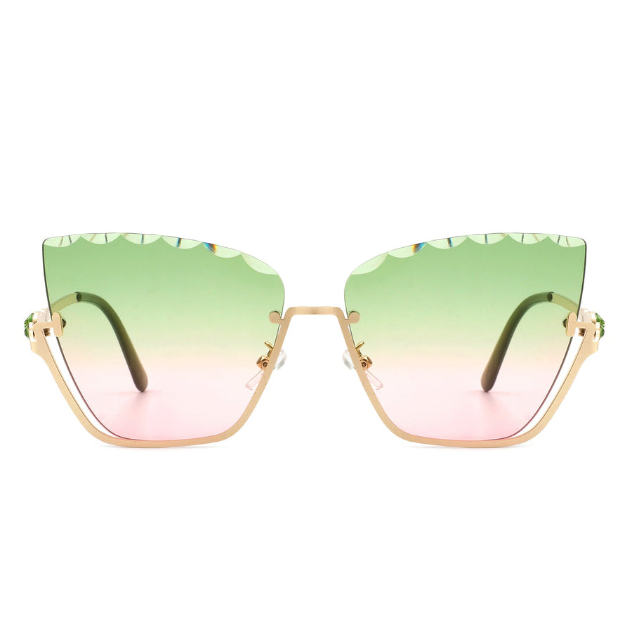 Starfire Half Frame Square Irregular Tinted Cat-Eye Fashion Sunglasses- 6 Colors