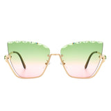 Starfire Half Frame Square Irregular Tinted Cat-Eye Fashion Sunglasses- 6 Colors