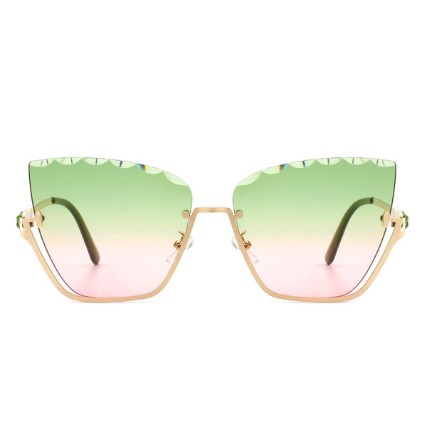 Starfire - Half Frame Square Irregular Tinted Fashion Cat Eye Sunglasses