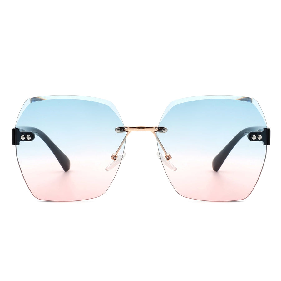 Ezernova - Oversize Square Geometric Rimless Tinted Fashion Sunglasses