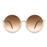 Gloriana - Women Circle Half Frame Oversize Rhinestone Fashion Round Sunglasses