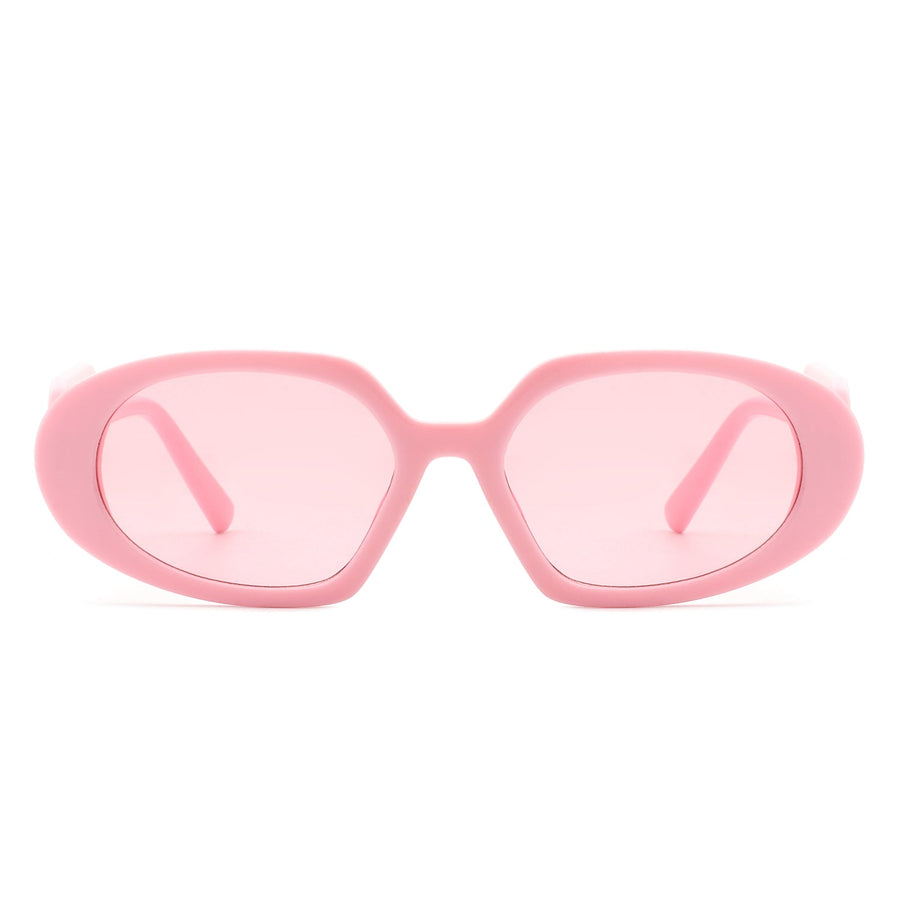 Glittera - Rectangle Retro Oval Chic Round Lens Leaf Design Fashion Sunglasses