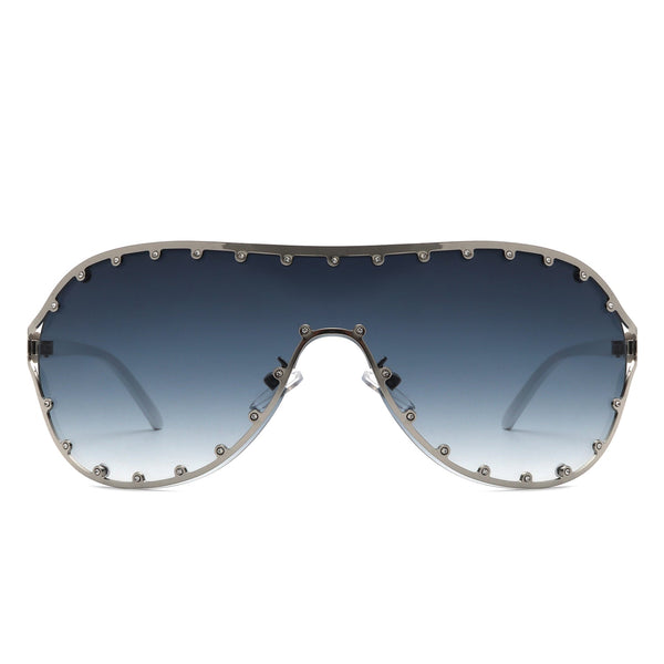 Evanesce - Oversized Aviator Rhinestone Design Women's Sunglasses