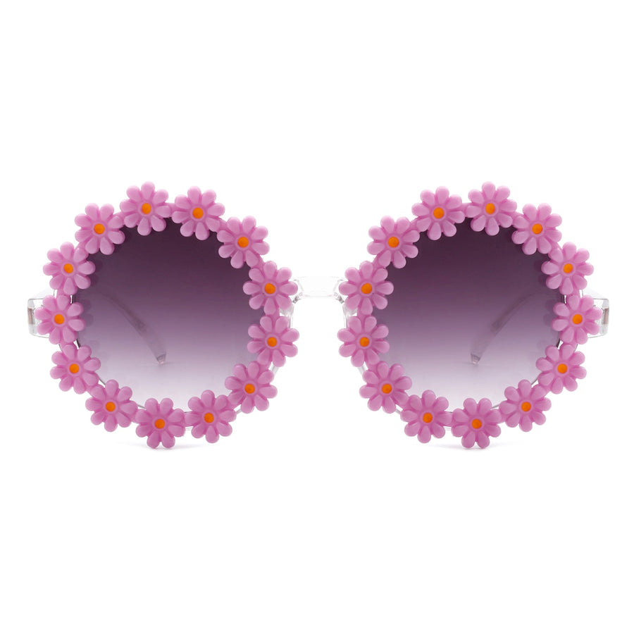 Ysabelia - Round Daisy Flower Shape Circle Sunglasses- 7 Colors