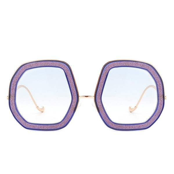 Xanadawn - Women Round Irregular Geometric Glitter Fashion Sunglasses