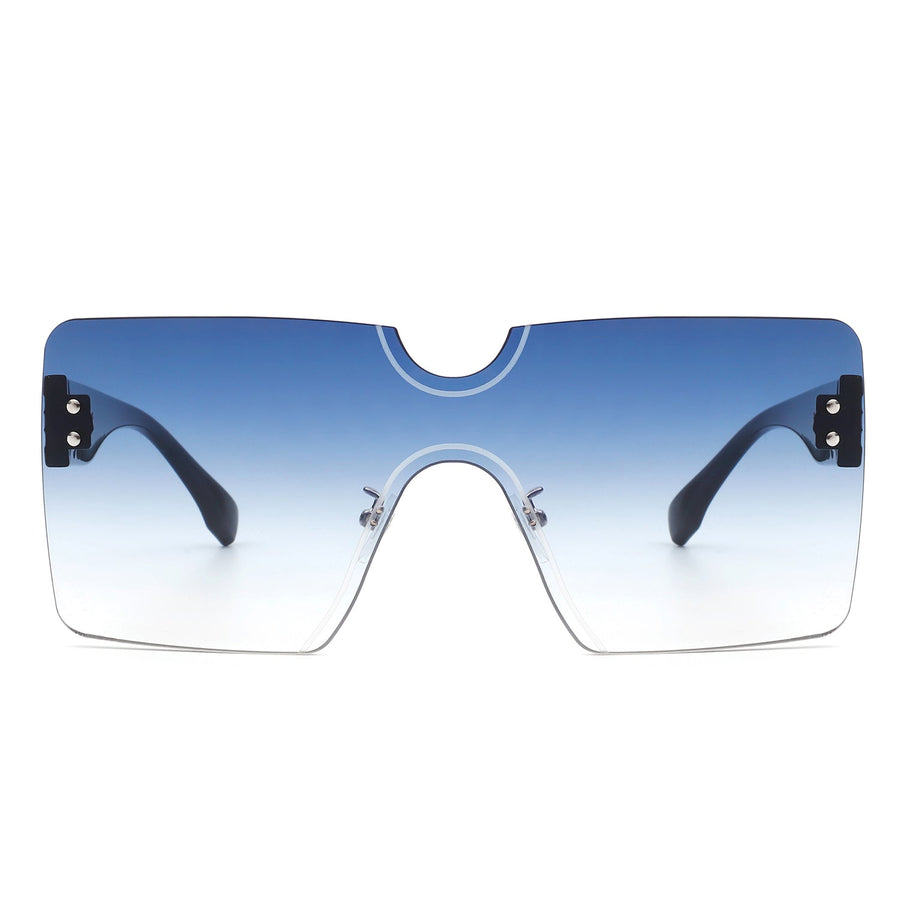 Yellowyx - Square Rimless Oversize Flat Top Retro Frameless Sunglasses