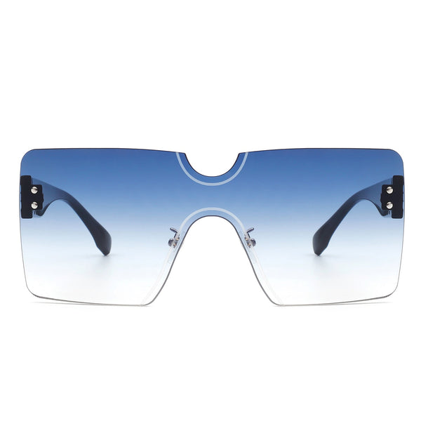 Yellowyx - Square Rimless Oversize Flat Top Retro Frameless Sunglasses