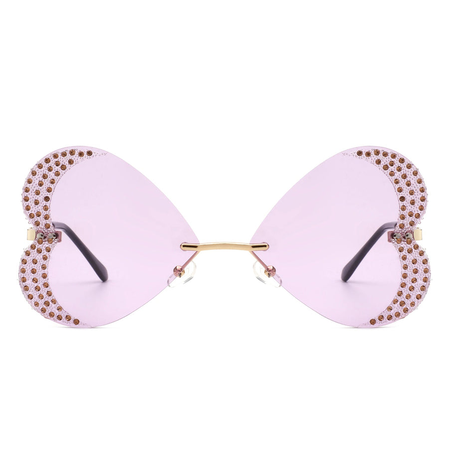 Quixotia - Rimless Butterfly Heart Shaped Tinted Sunglasses