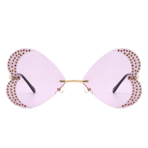 Quixotia - Rimless Butterfly Heart Shape Tinted Fashion Women Sunglasses