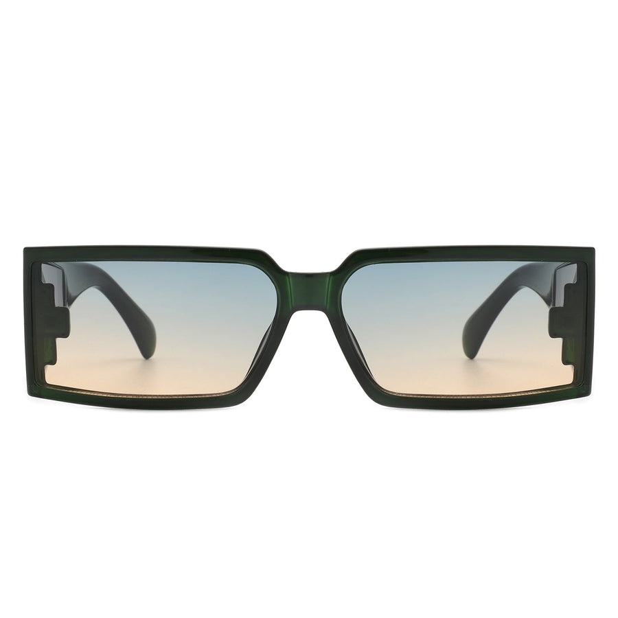 Daylumin - Retro Rectangle Chunky Square Wrap Around Sunglasses