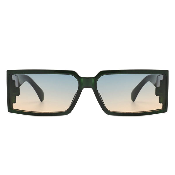 Daylumin - Retro Rectangle Chunky Square Wrap Around Sunglasses
