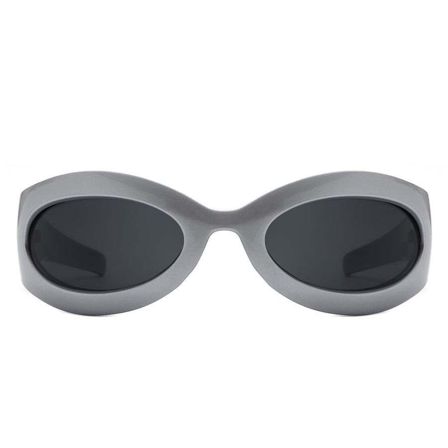 Albion - Retro Oval Wrap Around Round Sunglasses