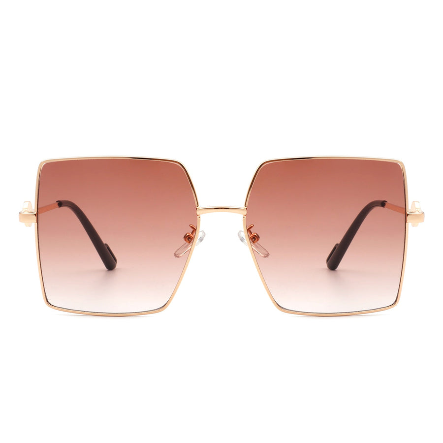 Benazia - Square Oversize Flat Top Large Tinted Women Fashion Sunglasses