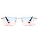 Vibrante - Rectangle Rimless Retro Tinted Fashion Flat Top Sunglasses