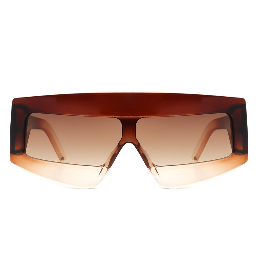 Celestia - Oversized Rectangle Square Tinted Flat Top Sunglasses