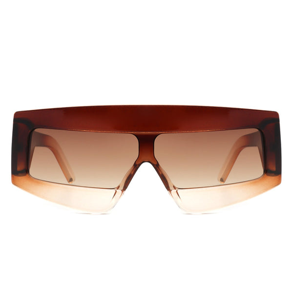 Celestia - Oversized Rectangle Square Tinted Flat Top Sunglasses
