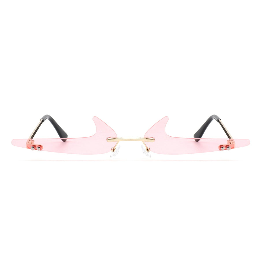Amberlyn - Rimless Decorative Narrow Tinted Checkmark Shape Slim Glasses