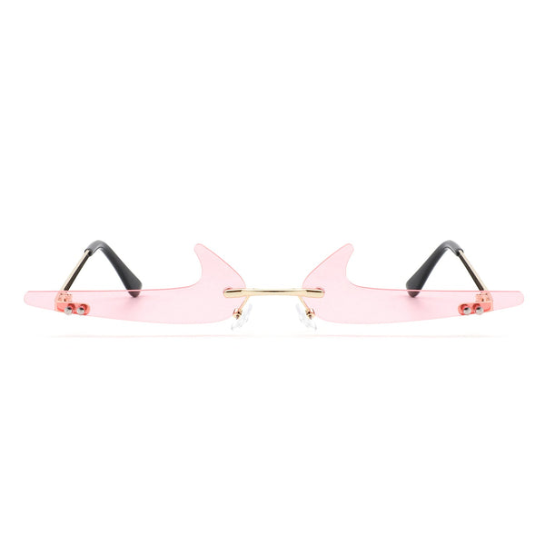 Amberlyn - Rimless Decorative Narrow Tinted Checkmark Shape Slim Glasses