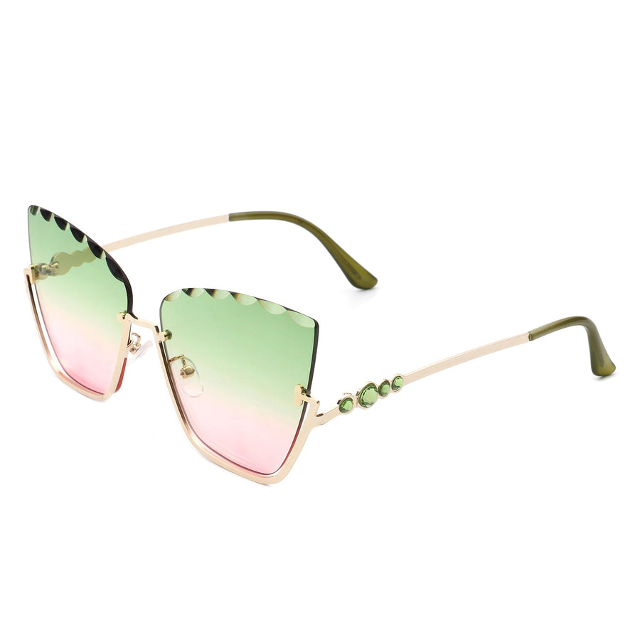 Starfire Half Frame Square Irregular Tinted Cat-Eye Fashion Sunglasses- 6 Colors