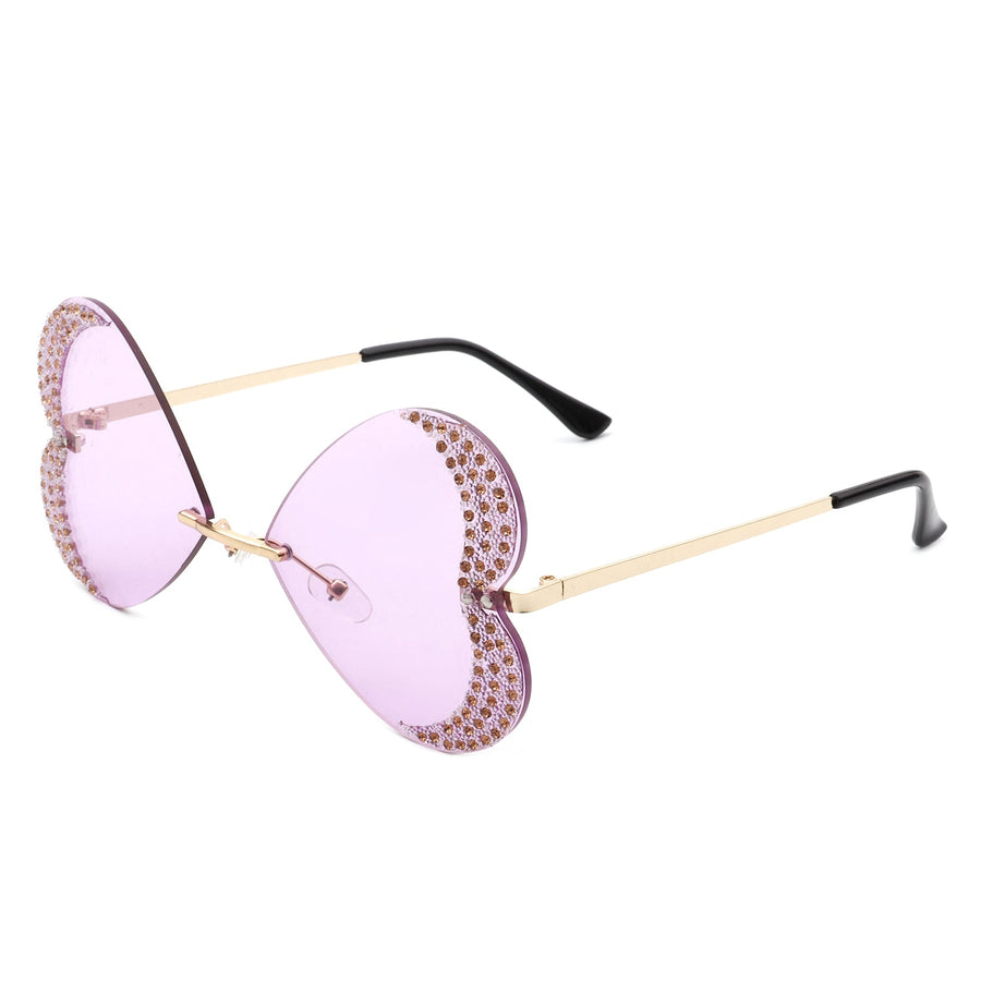 Quixotia - Rimless Butterfly Heart Shaped Tinted Sunglasses