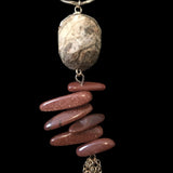 Gold Tone Necklace with Stones & Tassel- Natural, Brown, & Reddish Brown