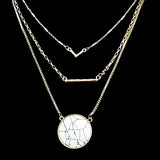 Triple Layer Gold Tone Necklace with Pendant- Howlite