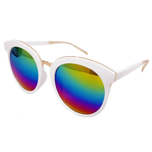 NORTH | Women's Oversized Round Mirrored Lens Horned Rim Sunglasses