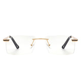 Vibrante - Rectangle Rimless Retro Tinted Fashion Flat Top Sunglasses
