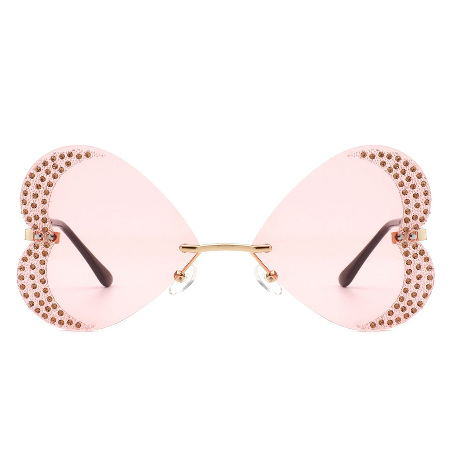 Quixotia - Rimless Butterfly Heart Shaped Tinted Sunglasses