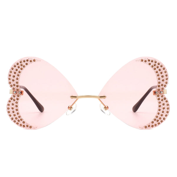 Quixotia - Rimless Butterfly Heart Shape Tinted Fashion Women Sunglasses