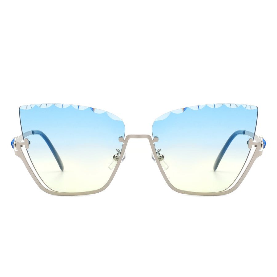 Starfire Half Frame Square Irregular Tinted Cat-Eye Fashion Sunglasses- 6 Colors