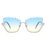Starfire Half Frame Square Irregular Tinted Cat-Eye Fashion Sunglasses- 6 Colors