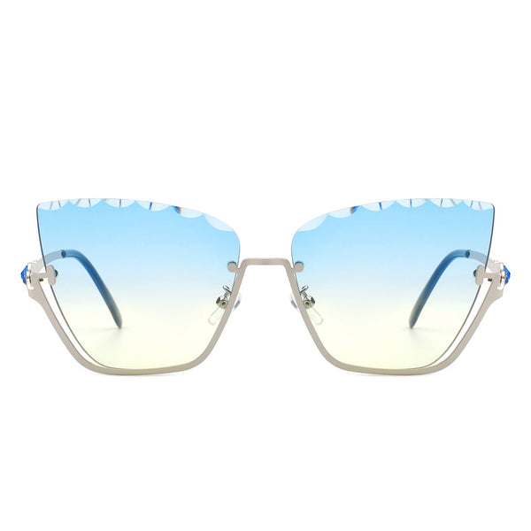 Starfire - Half Frame Square Irregular Tinted Fashion Cat Eye Sunglasses