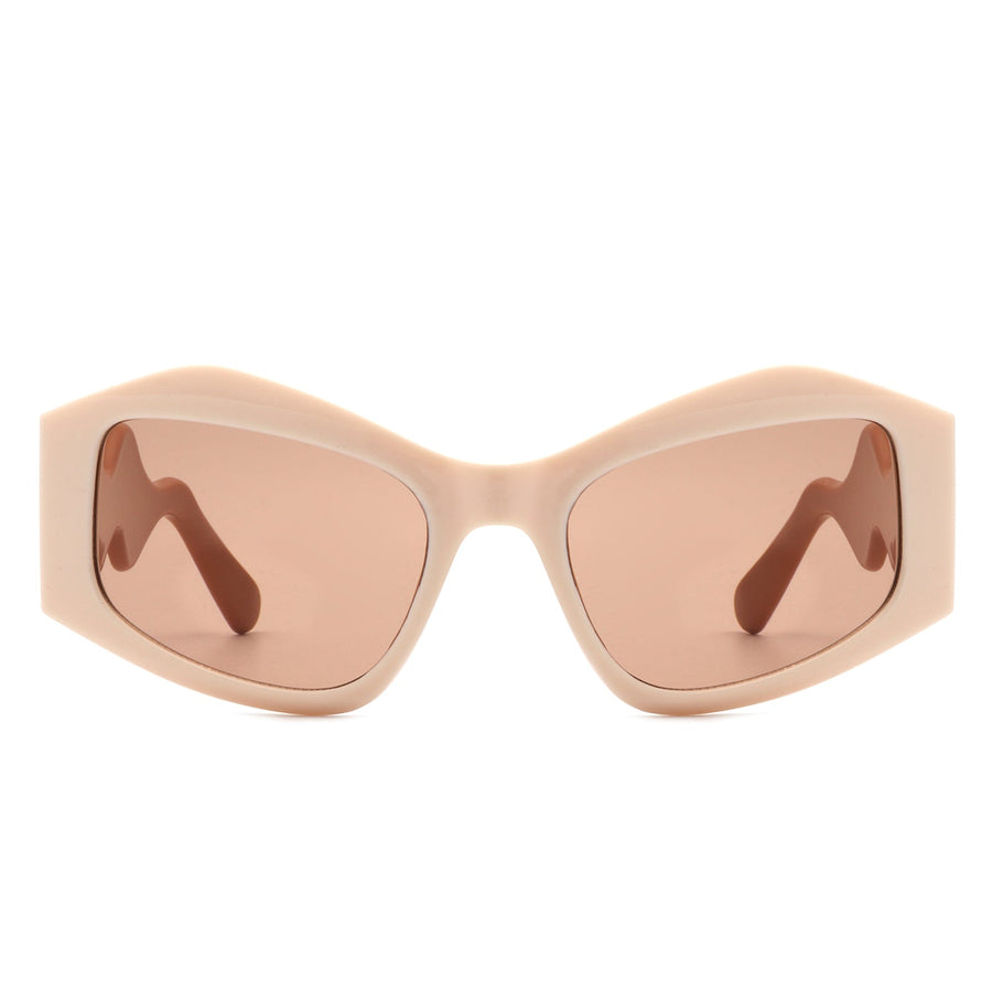 Shimmerz Oversized Square Irregular Wavy Temple Sunglasses- 7 Colors